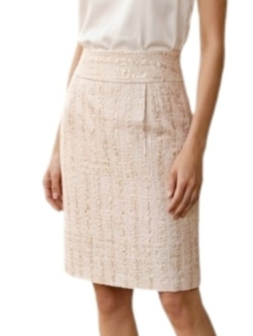 Merona Skirt Gold Accents Vintage Preppy Fully Lined Pencil Cream Size 12
